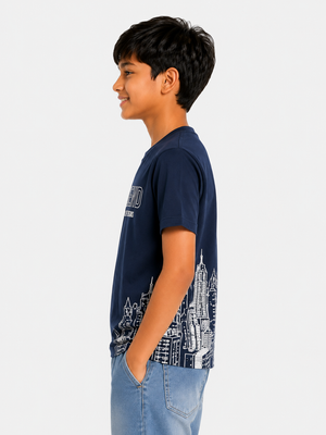 Boys Navy Graphic Shirt With Soft Cotton T-Shirt BloomUp
