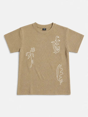 BloomUp Boys Fawn Embroidered Cotton T-Shirt – Textured Casual Half Sleeve Tee
