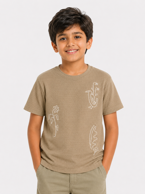 Boys Beige Graphic Shirt With Soft Cotton T-Shirt BloomUp