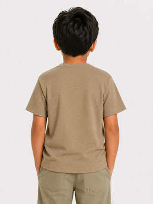 BloomUp Boys Fawn Embroidered Cotton T-Shirt – Textured Casual Half Sleeve Tee