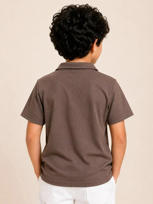BloomUp Boys Brown Printed Pocket Polo T-Shirt – Casual Half Sleeve Cotton Tee