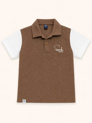 BloomUp Boys Brown Textured Polo T-Shirt – Spark 1989 Casual Half Sleeve Tee