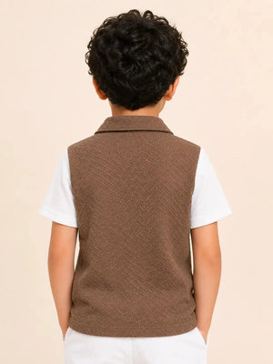BloomUp Boys Brown Textured Polo T-Shirt – Spark 1989 Casual Half Sleeve Tee