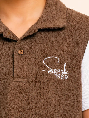BloomUp Boys Brown Textured Polo T-Shirt – Spark 1989 Casual Half Sleeve Tee