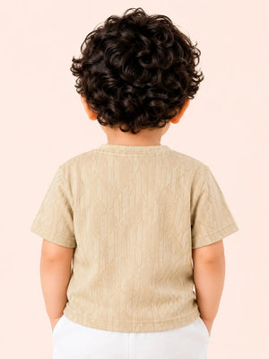BloomUp Boys Fawn Towel Embroidery Cotton T-Shirt – Textured Casual Half Sleeve Tee for Toddlers
