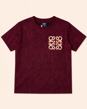 BloomUp Boys Wine Towel Embroidery Cotton T-Shirt – Textured Casual Half Sleeve Tee for Toddlers