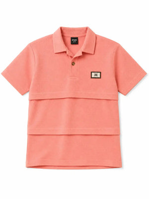 BloomUp Boys Candy Pink Textured Polo T-Shirt – Layered Panel Casual Half Sleeve Tee