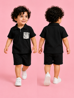 Boys Black Graphic T Shirt & Shorts Set Kidswear Cotton BloomUp