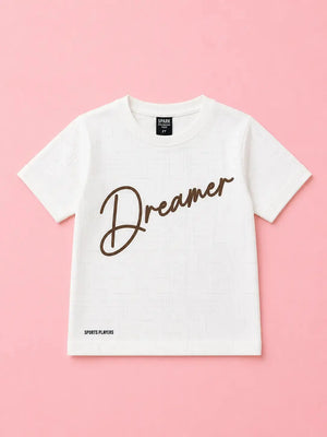 BloomUp Boys “Dreamer” Graphic Cotton T-Shirt – Off White Casual Half Sleeve Tee for Toddlers