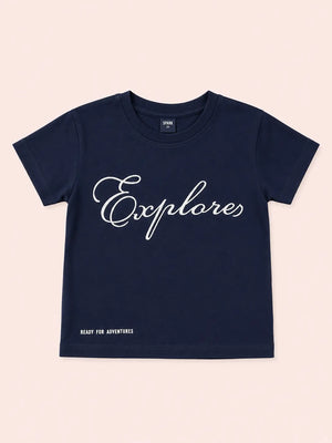 BloomUp Boys “Explorer” Graphic Cotton T-Shirt – Navy Casual Half Sleeve Tee for Toddlers