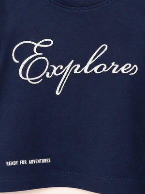 BloomUp Boys “Explorer” Graphic Cotton T-Shirt – Navy Casual Half Sleeve Tee for Toddlers