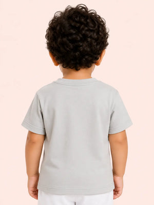 BloomUp Boys Travel Appliqué Cotton T-Shirt – Grey Casual Half Sleeve Tee for Toddlers