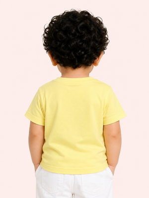 Boys Travel Appliqué Cotton T-Shirt – Lemon Yellow Casual Half Sleeve Tee for Toddlers BloomUp