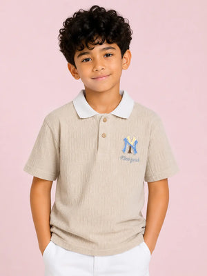 BloomUp Beige Textured Polo T-Shirt for Older Boys (8–16 Years)