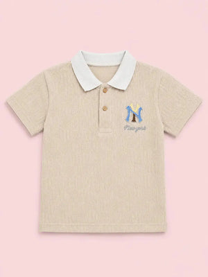 BloomUp Beige Textured Polo T-Shirt for Older Boys (8–16 Years)