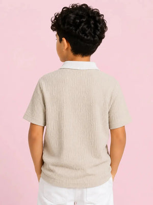 BloomUp Beige Textured Polo T-Shirt for Older Boys (8–16 Years)