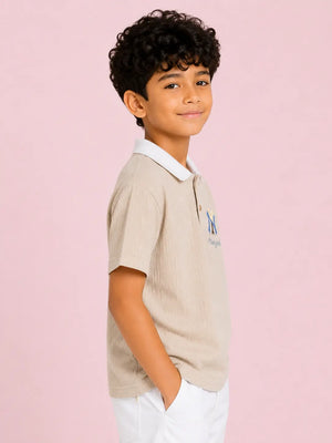 BloomUp Beige Textured Polo T-Shirt for Older Boys (8–16 Years)
