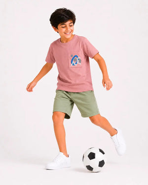 BloomUp Boys Pink Abstract Pocket Detail Cotton T-Shirt – Casual Half Sleeve Tee for Kids