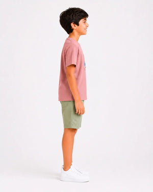 BloomUp Boys Pink Abstract Pocket Detail Cotton T-Shirt – Casual Half Sleeve Tee for Kids