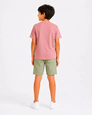 BloomUp Boys Pink Abstract Pocket Detail Cotton T-Shirt – Casual Half Sleeve Tee for Kids