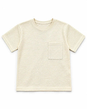 BloomUp Boys Off White Textured Cotton T-Shirt – Casual Pocket Detail Half Sleeve Tee