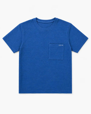 BloomUp Boys Blue Textured Cotton T-Shirt – Casual Pocket Detail Half Sleeve Tee