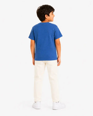 BloomUp Boys Blue Textured Cotton T-Shirt – Casual Pocket Detail Half Sleeve Tee