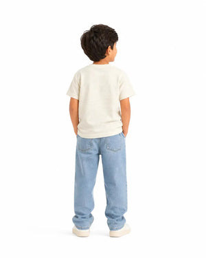 BloomUp Boys Off White Textured Cotton T-Shirt – Casual Pocket Detail Half Sleeve Tee