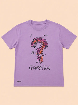 BloomUp Boys “I Have A Question” Graphic Cotton T-Shirt – Lavender Casual Half Sleeve Tee for Kids