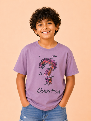 Boys “I Have A Question” Graphic Cotton T-Shirt – Lavender Casual Half Sleeve Tee for Kids BloomUp