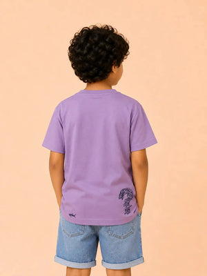 BloomUp Boys “I Have A Question” Graphic Cotton T-Shirt – Lavender Casual Half Sleeve Tee for Kids