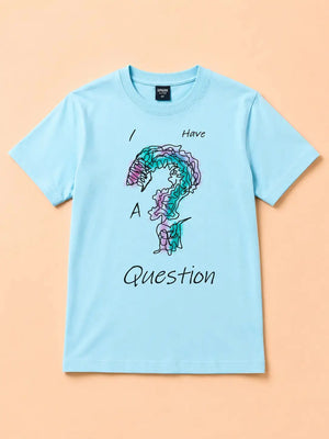 BloomUp Boys “I Have A Question” Graphic Cotton T-Shirt – Sky Blue Casual Half Sleeve Tee for Kids