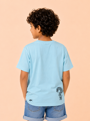 Boys “I Have A Question” Graphic Cotton T-Shirt – Sky Blue Casual Half Sleeve Tee for Kids BloomUp