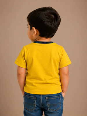 BloomUp Yellow Space Graphic Kids T-Shirt – Premium Cotton Casual Wear Tee with Futuristic Print