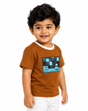 BloomUp Brown Space Graphic Kids T-Shirt – Premium Cotton Casual Wear TeeBrown Space Graphic Kids T-Shirt – Premium Cotton Casual Wear Tee