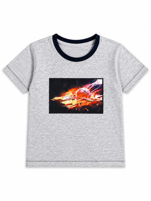 BloomUp Grey Basketball Flame Graphic Kids T-Shirt – Premium Cotton Sporty Casual Wear Tee