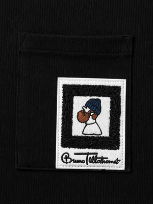 BloomUp Boys Black Textured Cotton T-Shirt – Casual Pocket Detail Half Sleeve Tee for Kids