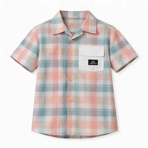 Plaid Cotton Kids Shirt – Short Sleeve Button-Front Summer Wear for Boys BloomUp