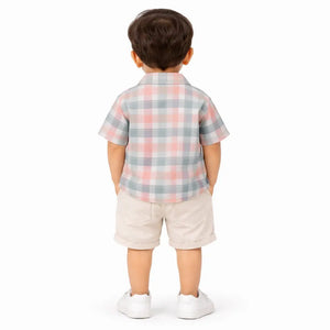 Plaid Cotton Kids Shirt – Short Sleeve Button-Front Summer Wear for Boys BloomUp