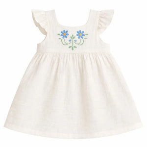 Off White Floral Embroidered Kids Dress – Soft Cotton Summer Wear for Girls BloomUp