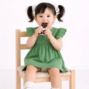 Green Embroidered Flutter Sleeve Kids Dress – Soft Cotton Summer Wear for Girls BloomUp