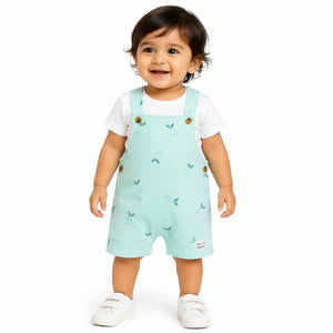 Mint Green Printed Dungaree with T-Shirt Kids Co-ord Set – Soft Cotton Summer Outfit for Boys BloomUp