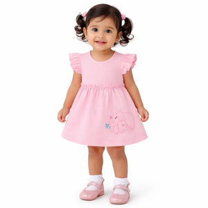 Baby Pink Elephant Embroidered Cotton Dress – Soft Summer Wear for Baby Girls BloomUp
