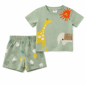 Kids Green Animal Print T-Shirt & Shorts Co-Ord Set BloomUp