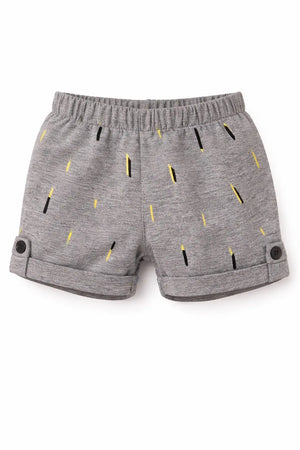 Kids Grey Printed Elastic Waist Shorts with Button Tab Hem BloomUp