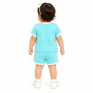 Sky Blue Graphic T-Shirt & Shorts Co-ord Set for Girls – Soft Cotton Summer Kids Outfit BloomUp