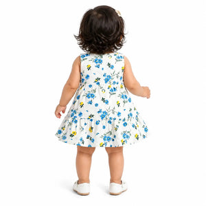 White Floral Sleeveless Baby Dress – Blue & Yellow Daisy Cotton Summer Outfit BloomUp
