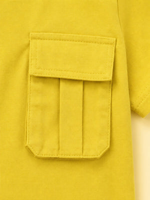 Girls Mustard Yellow Pocket Detail Cotton T-Shirt – Casual Half Sleeve Kids Tee BloomUp