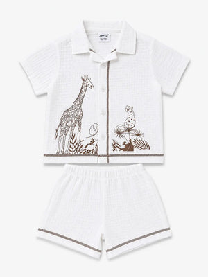 BloomUp Bloomup Baby Boys White Safari Print Co-Ord Set | Cotton Shirt & Shorts Outfit for 0–24 Months