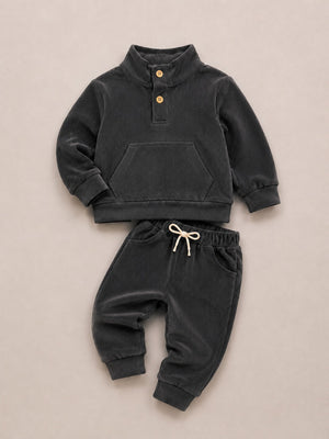 Dark Gray Corduroy Sweatshirt & Joggers Set for Toddlers – Cozy & Stylish Boys Outfit BloomUp